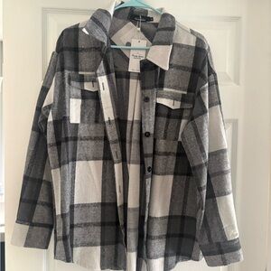 Plaid Button Down Shirt - Black and White